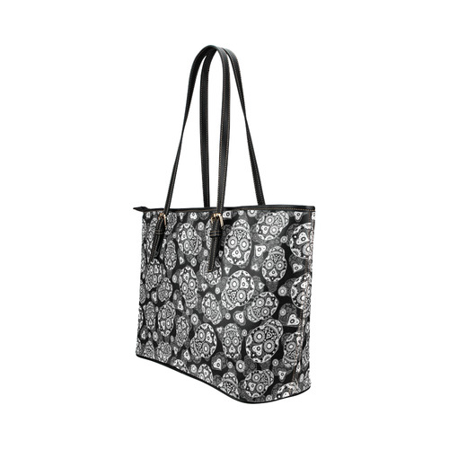 Sugar Skull Pattern - Black and White Leather Tote Bag/Large (Model 1651)