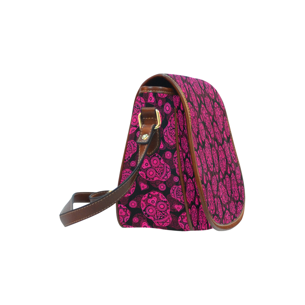 Sugar Skull Pattern - Pink Saddle Bag/Large (Model 1649)