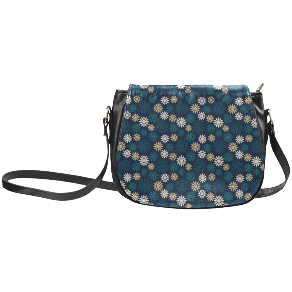 Blue Symbolic Camomiles Floral Classic Saddle Bag/Small (Model 1648)