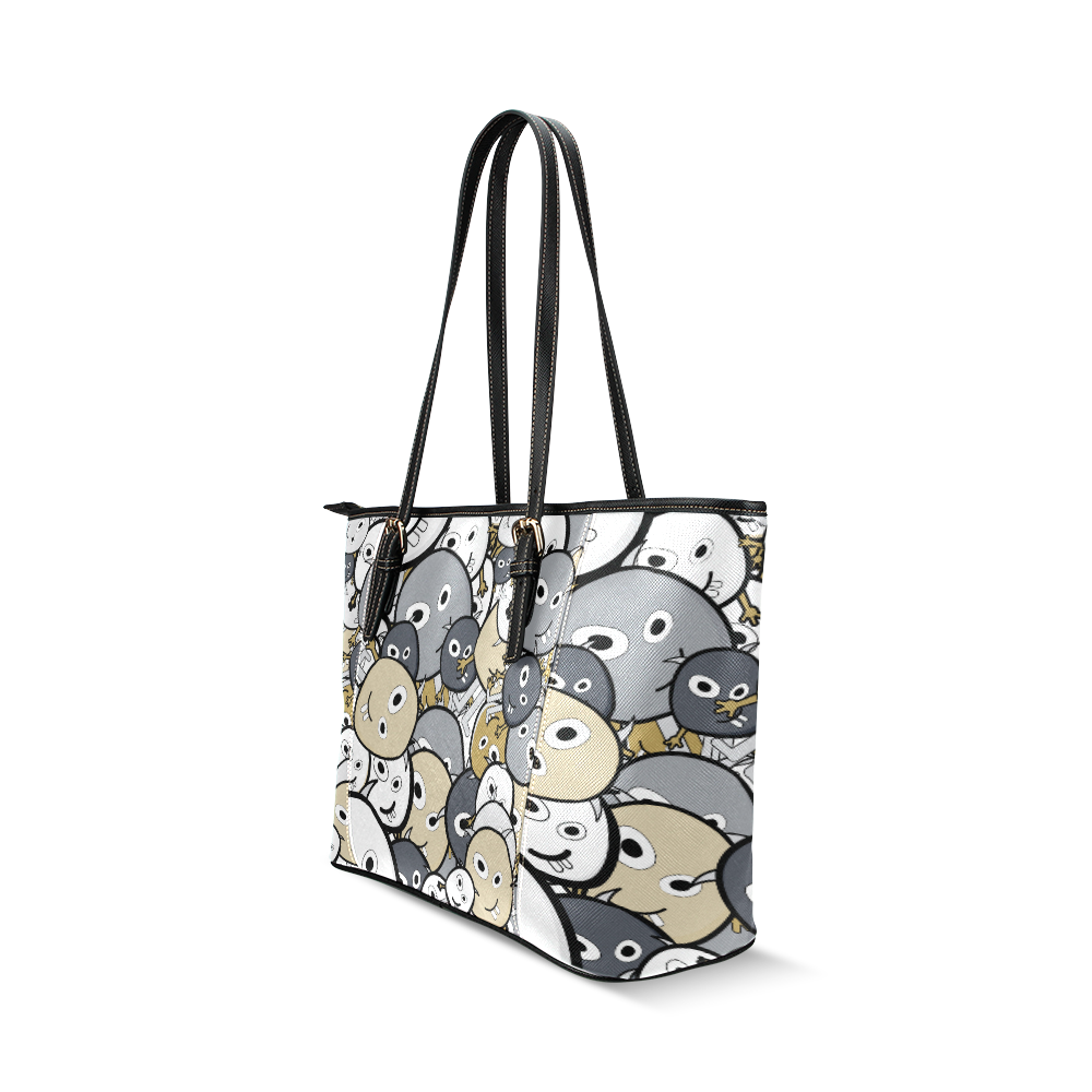 doodle monsters Leather Tote Bag/Small (Model 1640)
