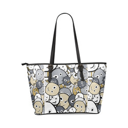 doodle monsters Leather Tote Bag/Large (Model 1640)