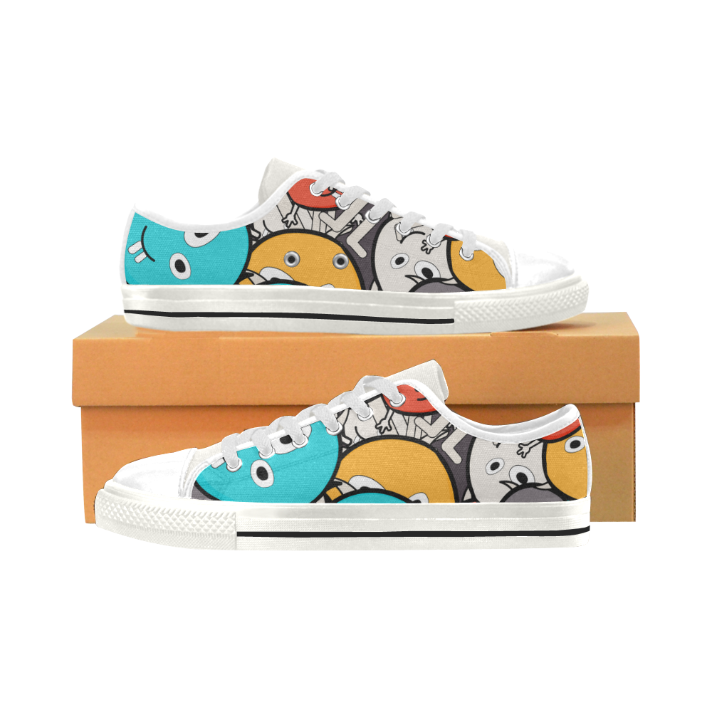 multicolor doodle monsters Low Top Canvas Shoes for Kid (Model 018)