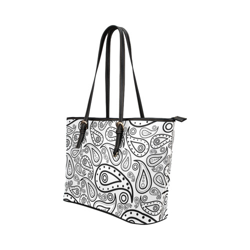 black and white paisley Leather Tote Bag/Small (Model 1651)