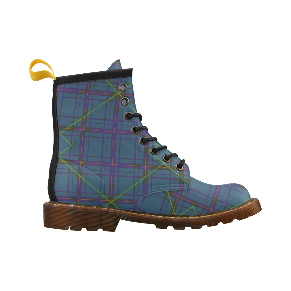 Neon plaid 80's style design High Grade PU Leather Martin Boots For Women Model 402H