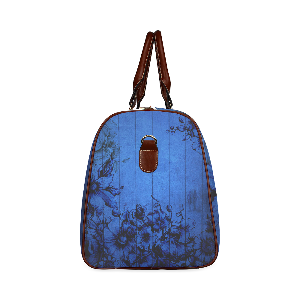 Blue Wall Flowers Waterproof Travel Bag/Small (Model 1639)