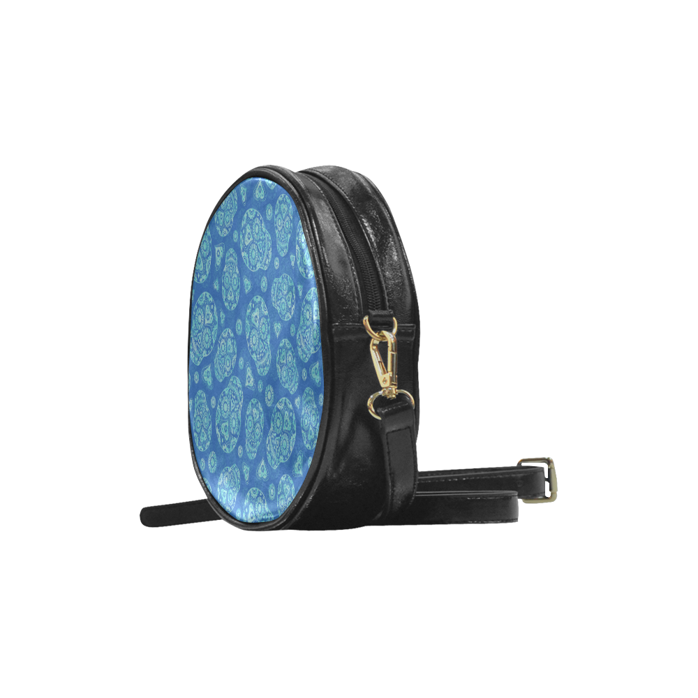 Sugar Skull Pattern - Blue Round Sling Bag (Model 1647)