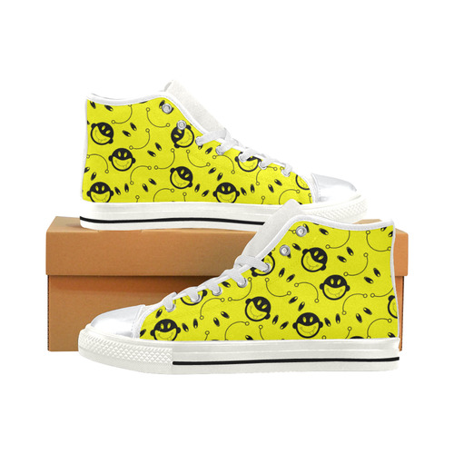 monkey tongue out on yellow High Top Canvas Shoes for Kid (Model 017)