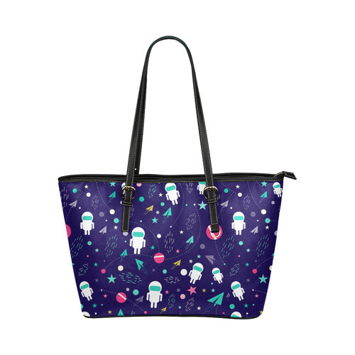 Cute Doodle Astronauts Leather Tote Bag/Large (Model 1651)