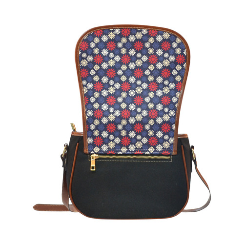 Red Symbolic Camomiles Floral Saddle Bag/Small (Model 1649)(Flap Customization)