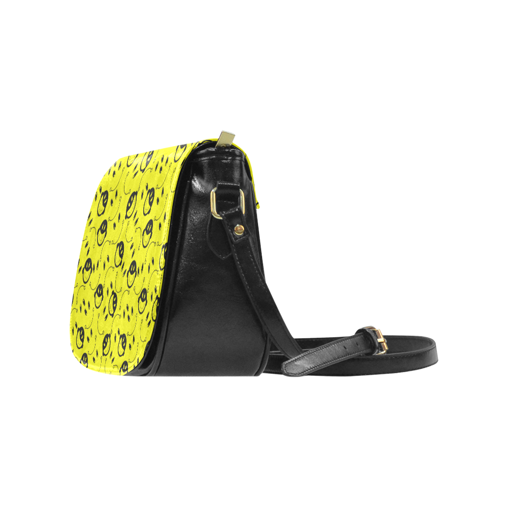 monkey tongue out on yellow Classic Saddle Bag/Small (Model 1648)