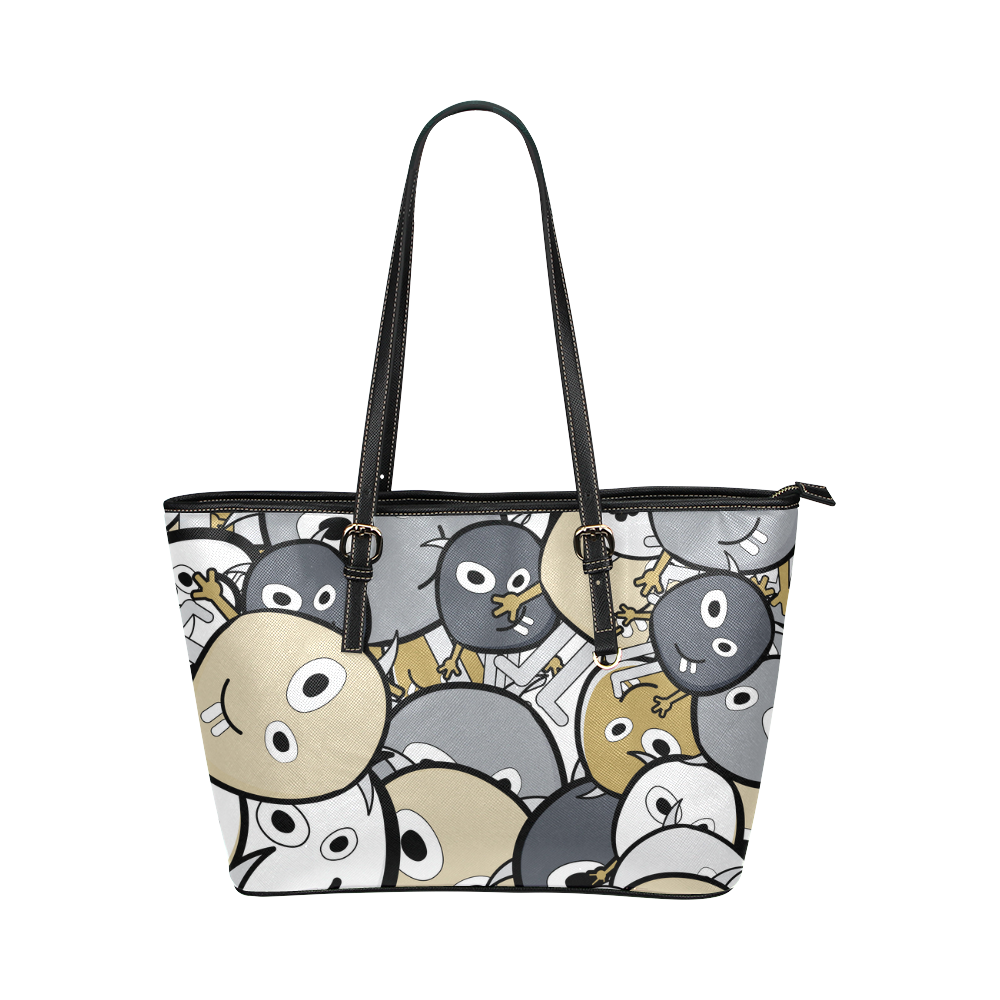 doodle monsters Leather Tote Bag/Small (Model 1651)