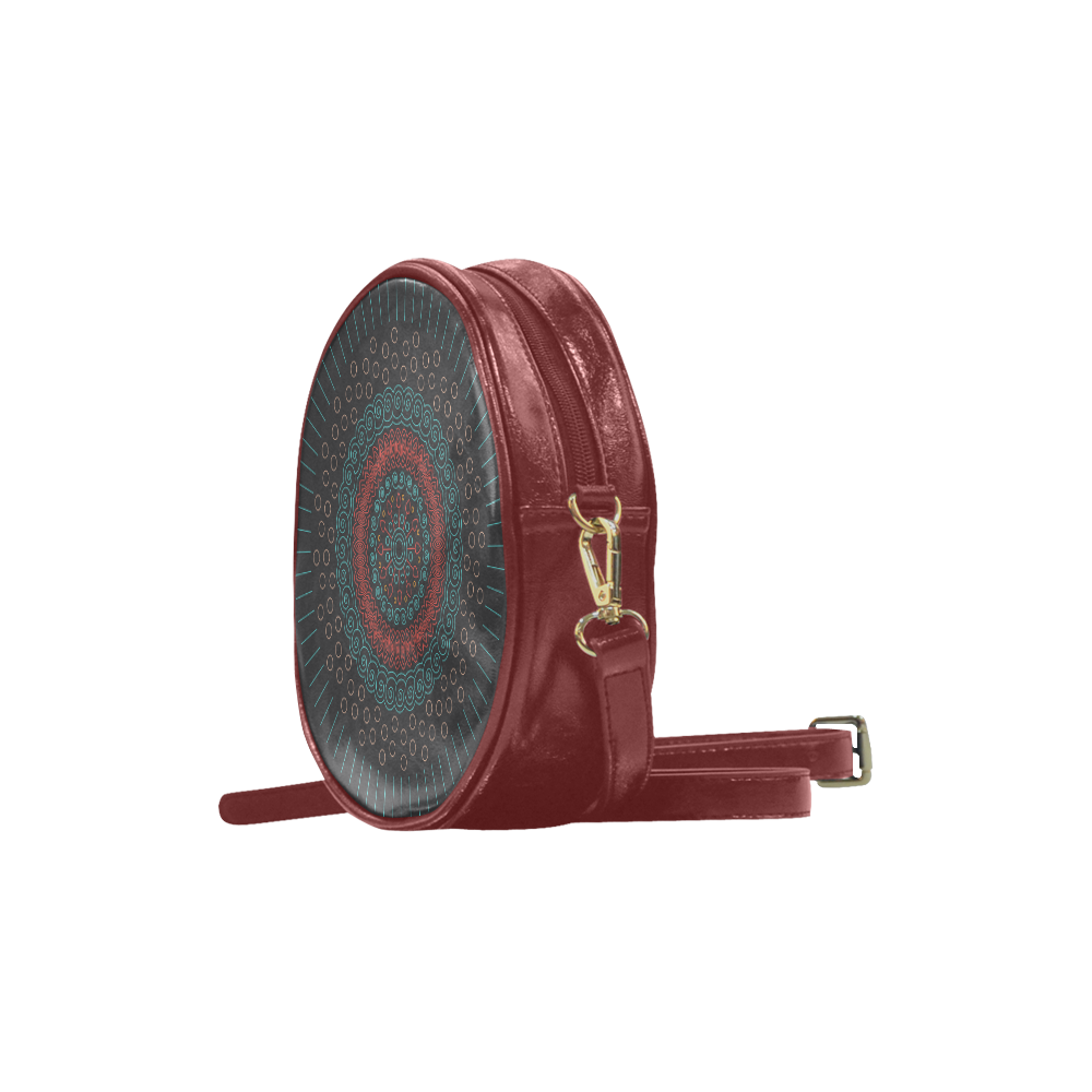 red with green mandala circular Round Sling Bag (Model 1647)