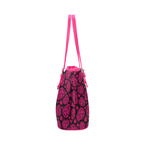 Sugar Skull Pattern - Pink Leather Tote Bag/Small (Model 1651)