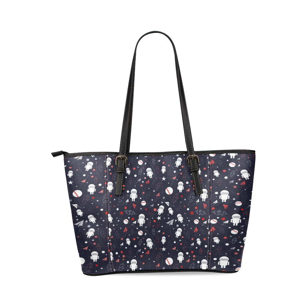 Astronaut Doodle Leather Tote Bag/Small (Model 1640)