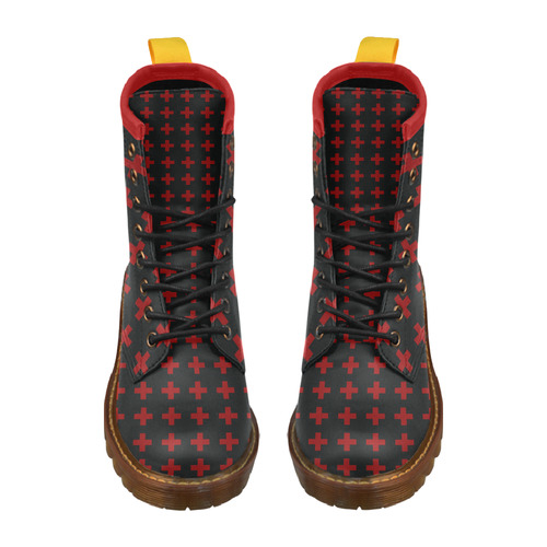 Punk Rock style Red Crosses Pattern design RED High Grade PU Leather Martin Boots For Women Model 402H
