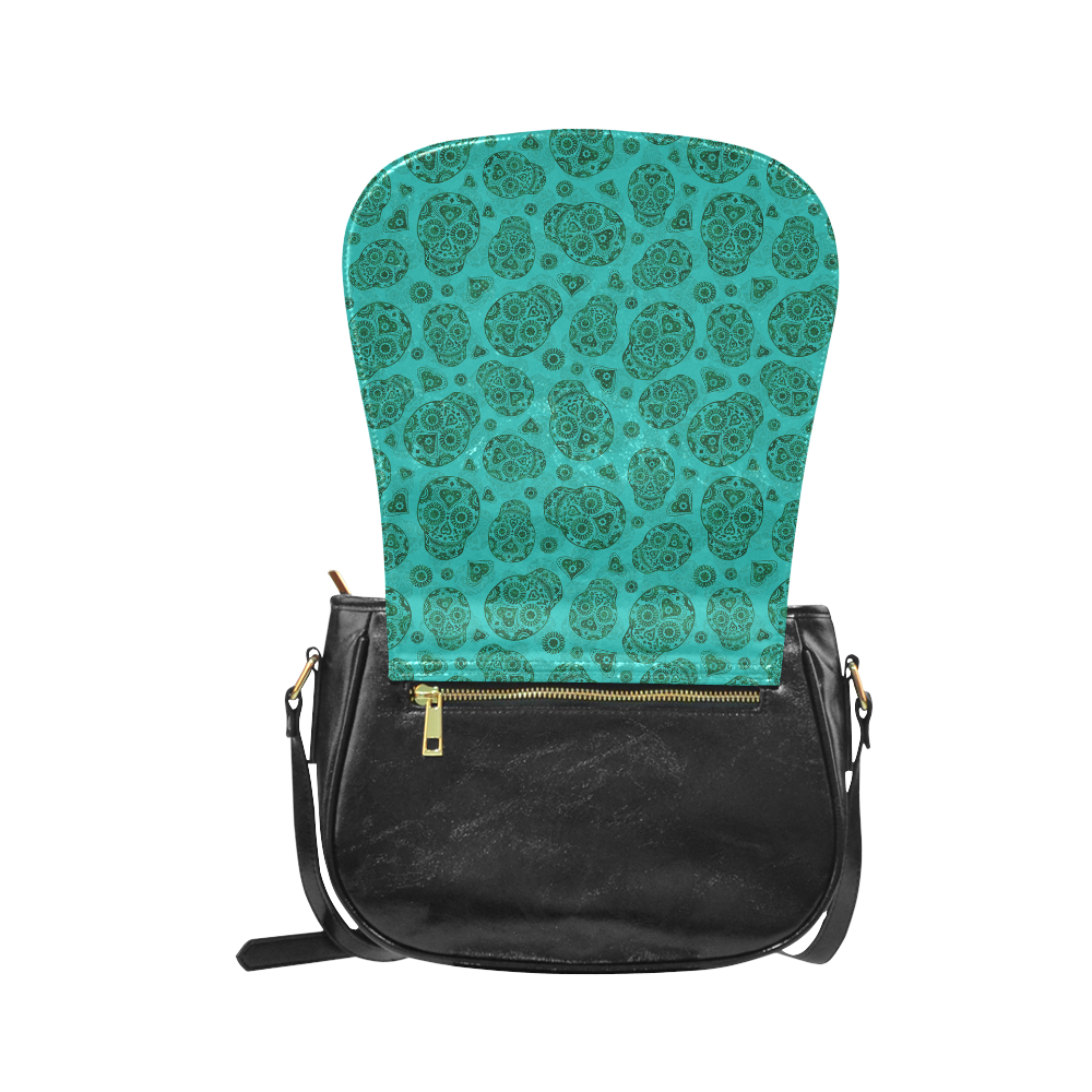 Sugar Skull Pattern - Teal Classic Saddle Bag/Small (Model 1648)