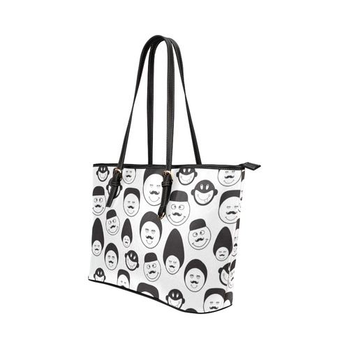 funny emotional faces Leather Tote Bag/Small (Model 1651)