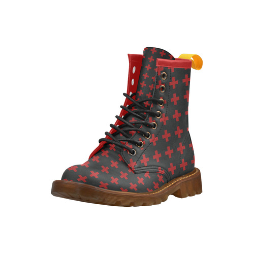 Punk Rock style Red Crosses Pattern design RED High Grade PU Leather Martin Boots For Women Model 402H