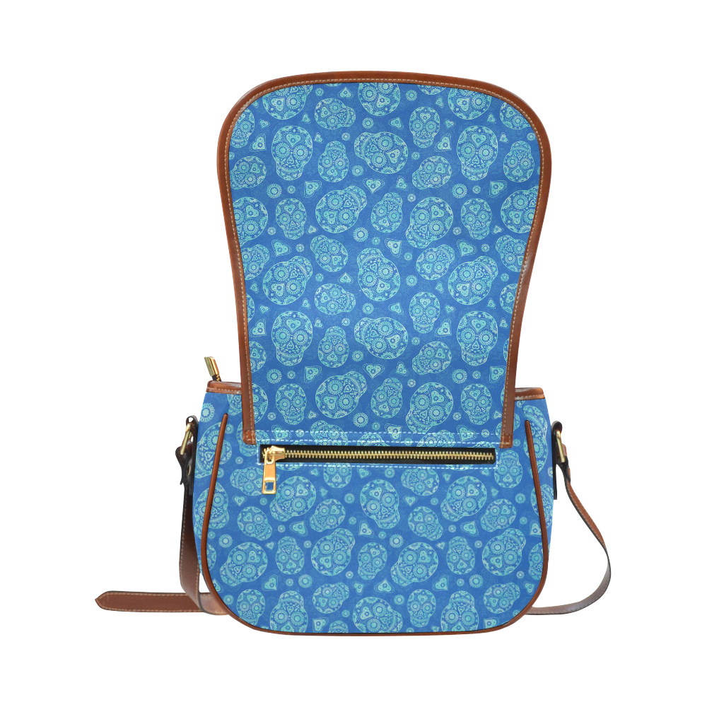 Sugar Skull Pattern - Blue Saddle Bag/Small (Model 1649) Full Customization