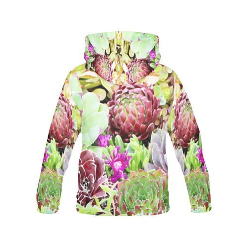 Red Green Pink Floral Succulents All Over Print Hoodie for Women (USA Size) (Model H13)