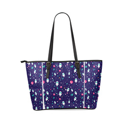Cute Doodle Astronauts Leather Tote Bag/Large (Model 1640)