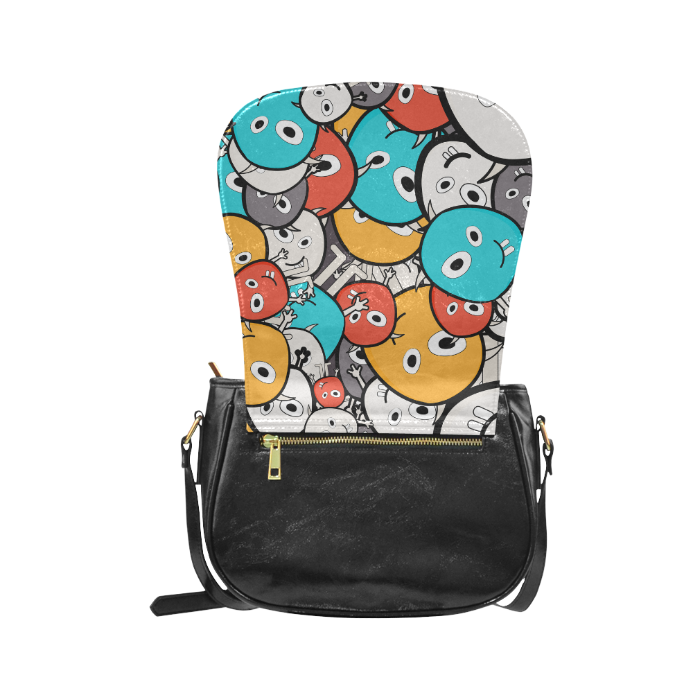 multicolor doodle monsters Classic Saddle Bag/Small (Model 1648)