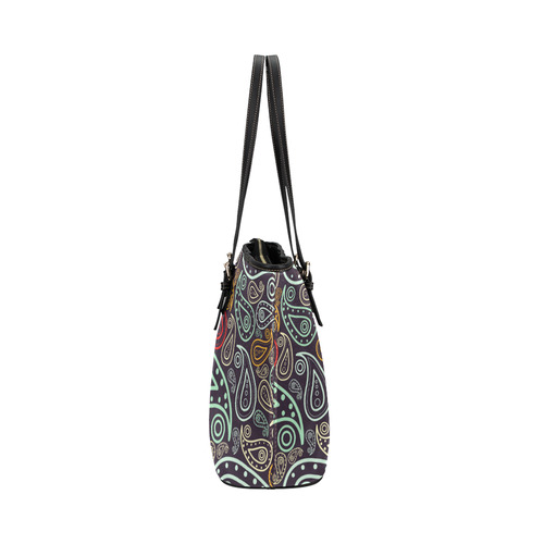 colorful paisley Leather Tote Bag/Large (Model 1651)