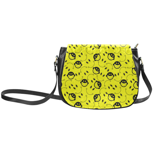 monkey tongue out on yellow Classic Saddle Bag/Small (Model 1648)