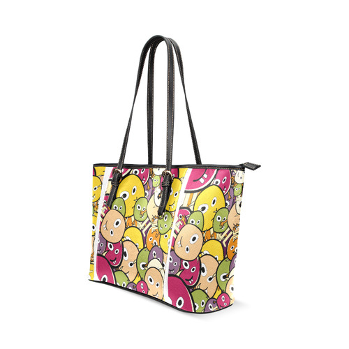 monster colorful doodle Leather Tote Bag/Large (Model 1640)