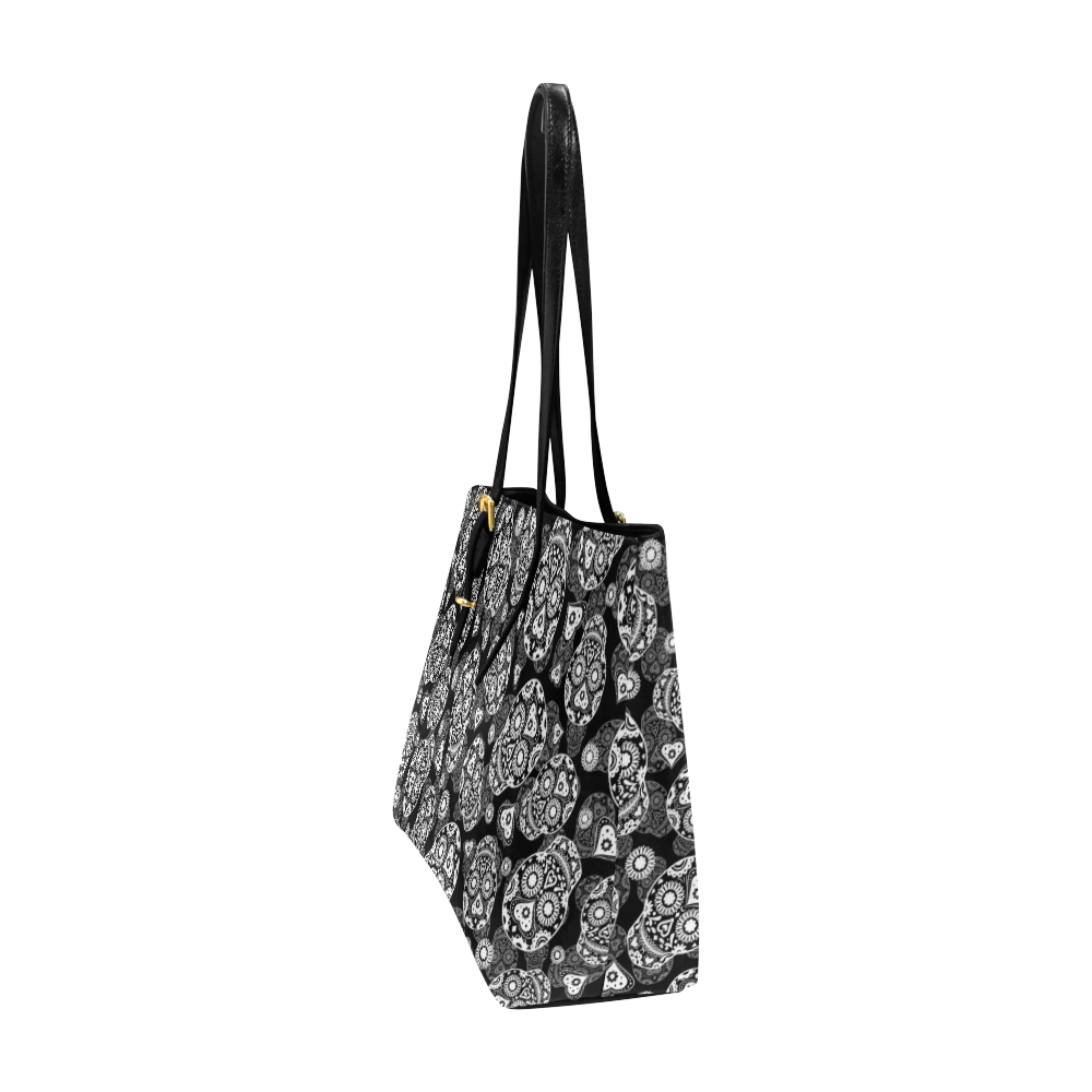 Sugar Skull Pattern - Black and White Euramerican Tote Bag/Large (Model 1656)