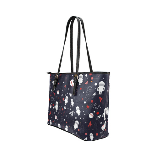 Astronaut Doodle Leather Tote Bag/Small (Model 1651)