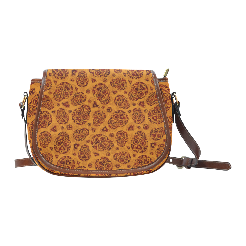 Sugar Skull Pattern - Gold Saddle Bag/Large (Model 1649)