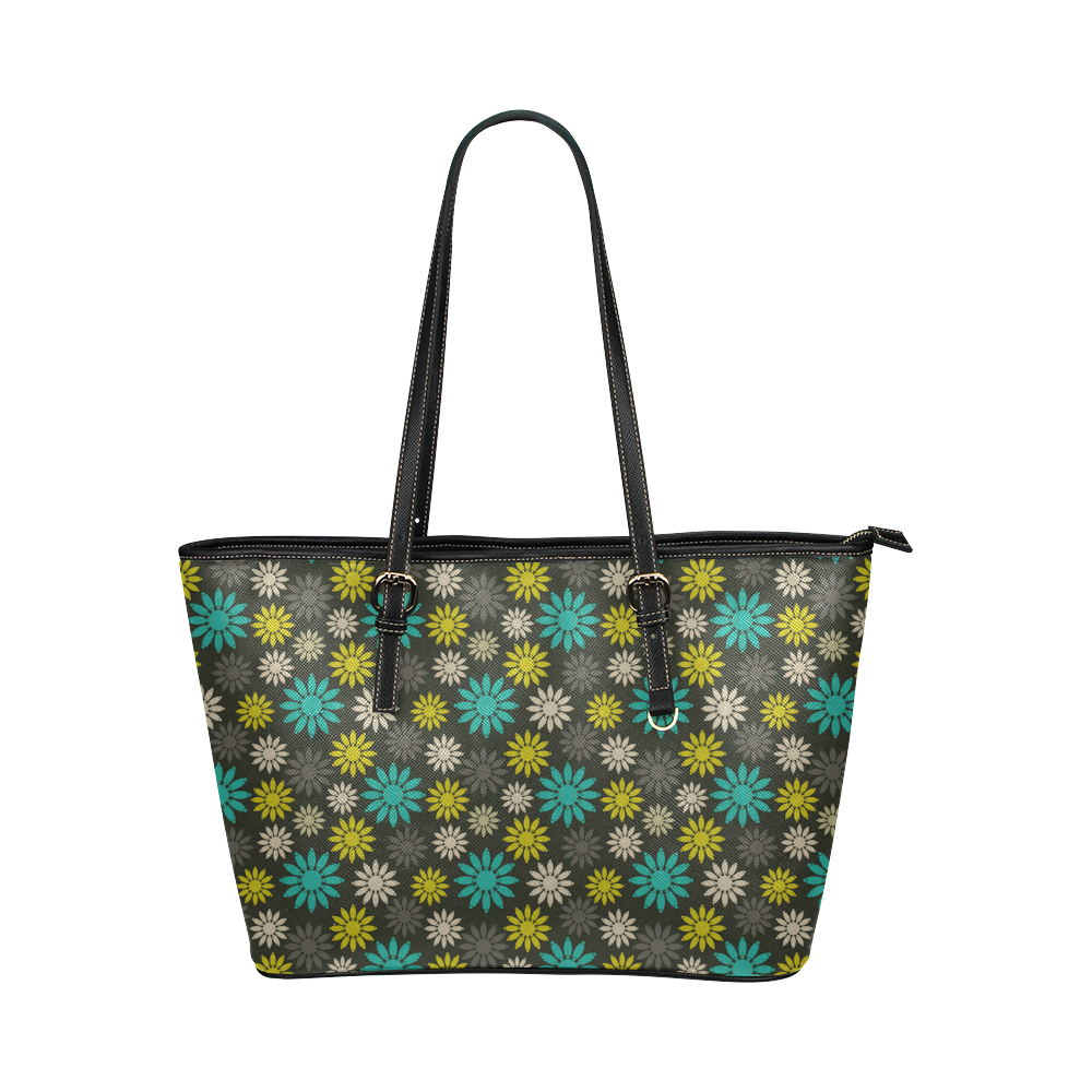 Symbolic Camomiles Floral Leather Tote Bag/Large (Model 1651)