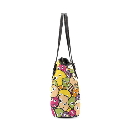 monster colorful doodle Leather Tote Bag/Small (Model 1640)