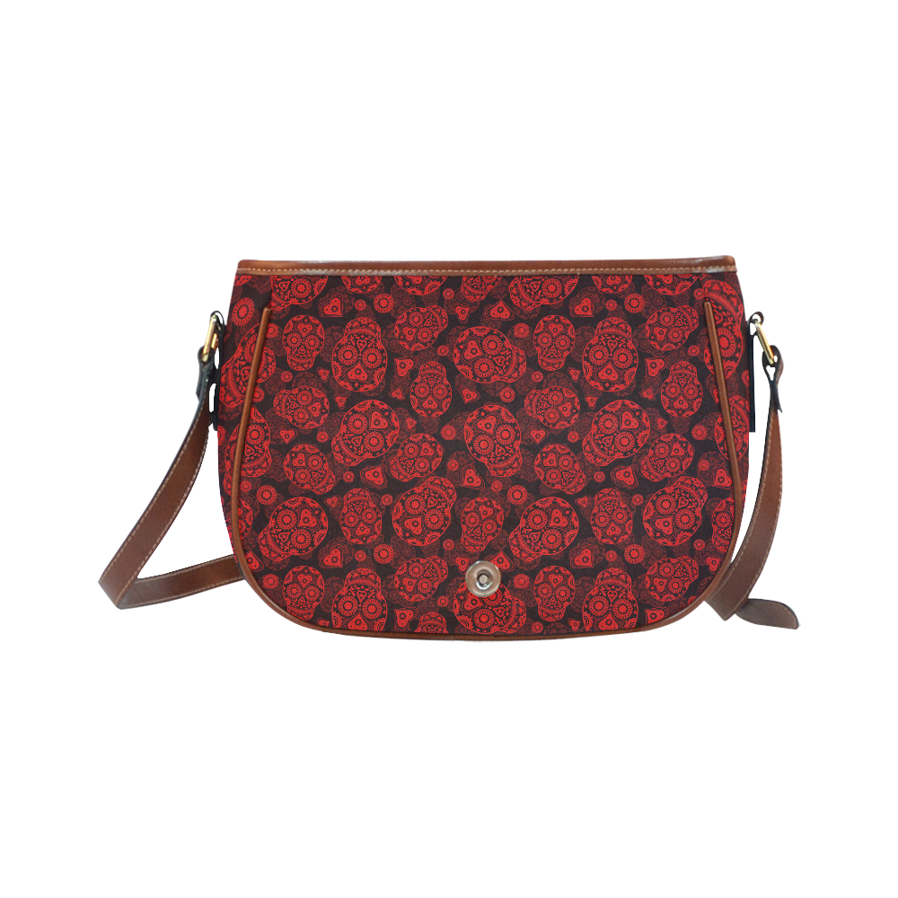 Sugar Skull Pattern - Red Saddle Bag/Large (Model 1649)