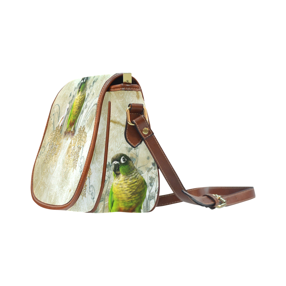 Sweet parrot with floral elements Saddle Bag/Small (Model 1649) Full Customization