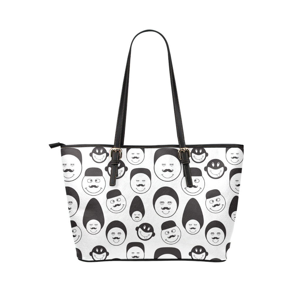 funny emotional faces Leather Tote Bag/Small (Model 1651)