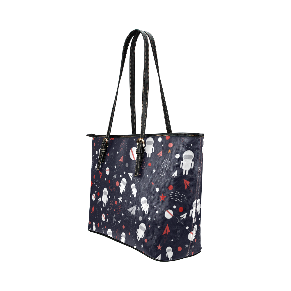 Astronaut Doodle Leather Tote Bag/Large (Model 1651)