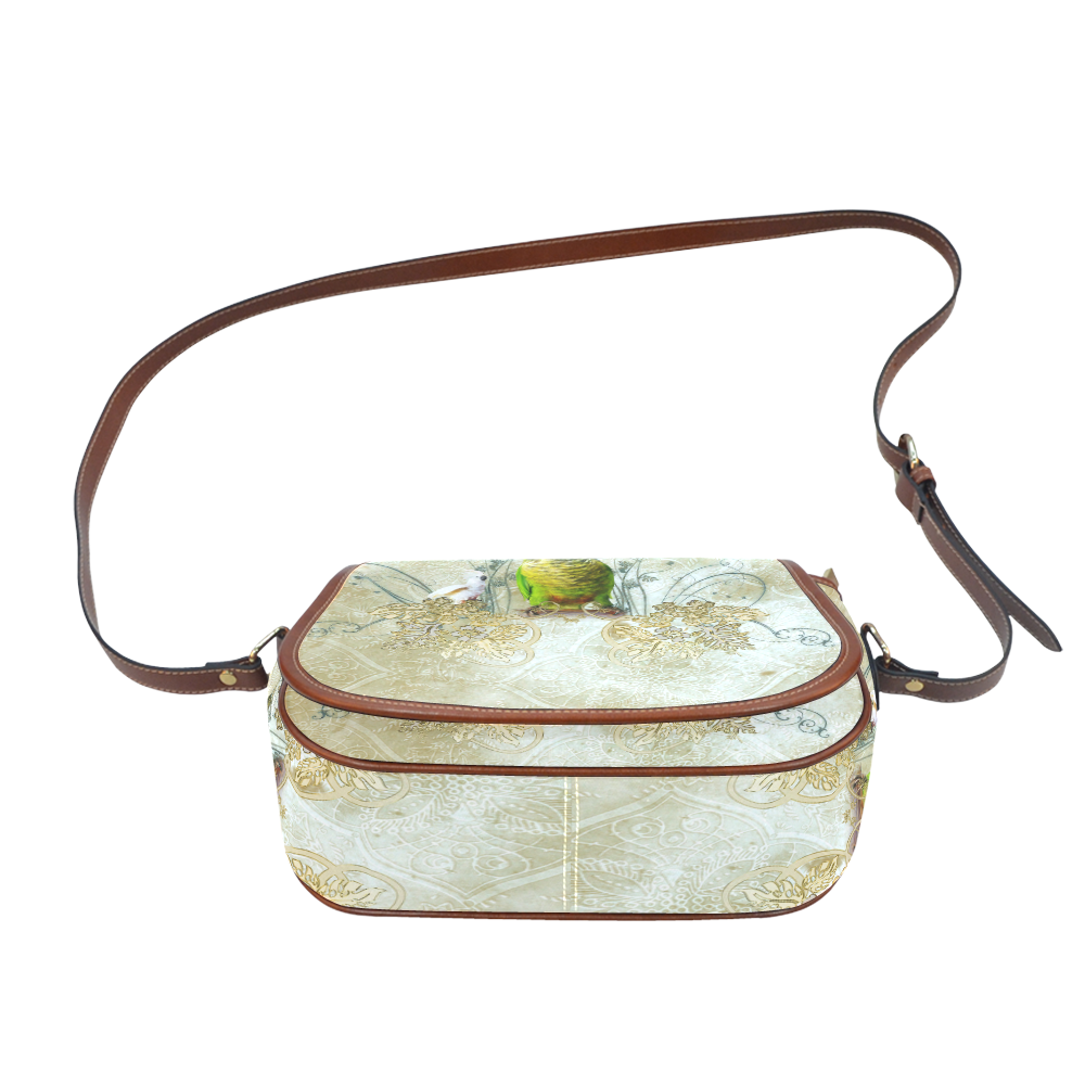 Sweet parrot with floral elements Saddle Bag/Small (Model 1649) Full Customization