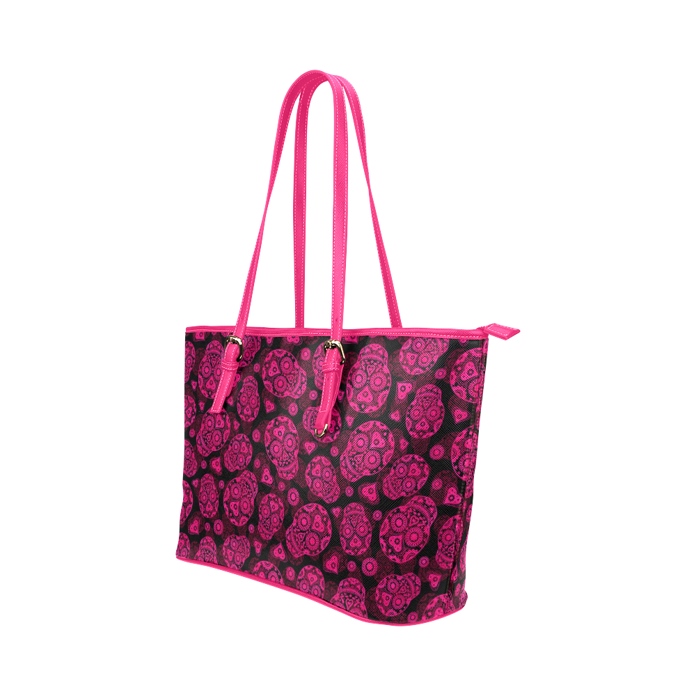 Sugar Skull Pattern - Pink Leather Tote Bag/Large (Model 1651)