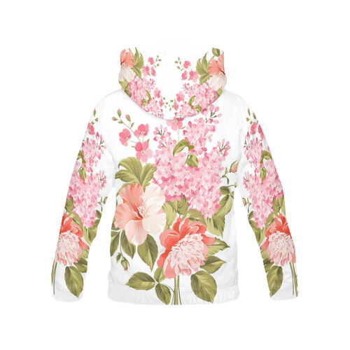 Beautiful Pink Floral Hibiscus Flowers All Over Print Hoodie for Women (USA Size) (Model H13)