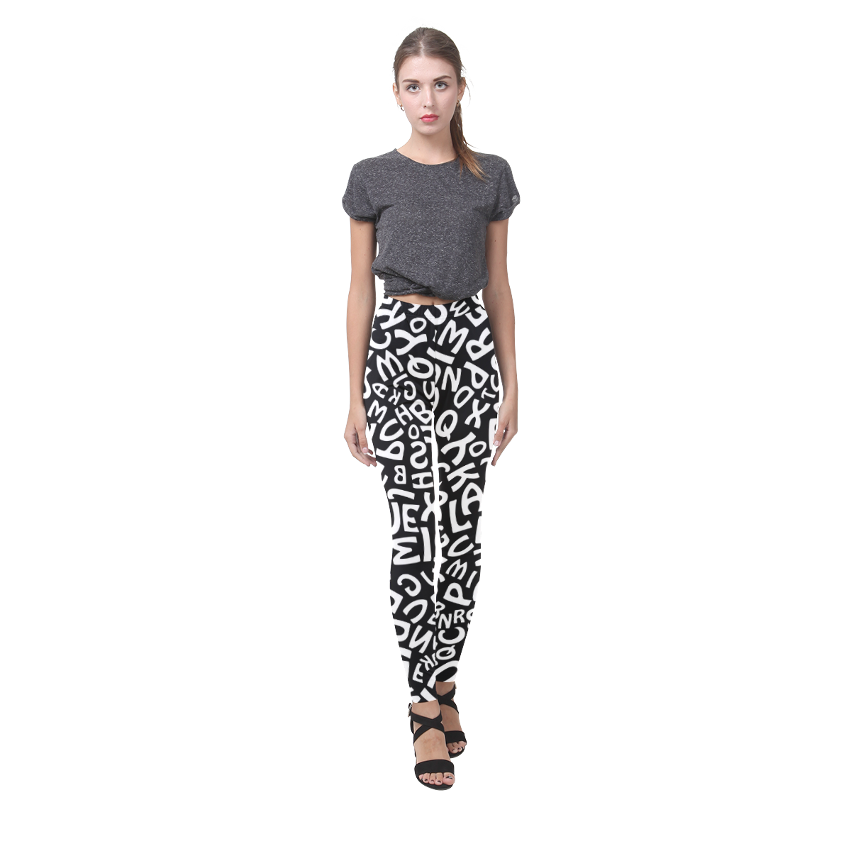 Alphabet Black and White Letters Cassandra Women's Leggings (Model L01)