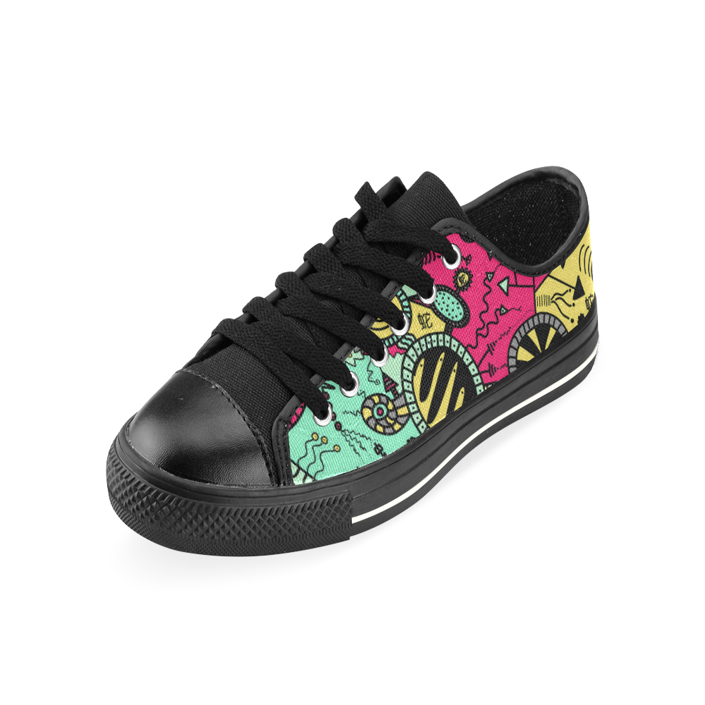 Comic Doodle Illustration in Colour Low Top Canvas Shoes for Kid (Model 018)
