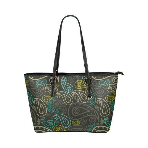 paisley art Leather Tote Bag/Small (Model 1651)