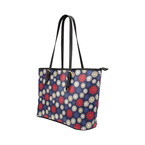 Red Symbolic Camomiles Floral Leather Tote Bag/Large (Model 1651)