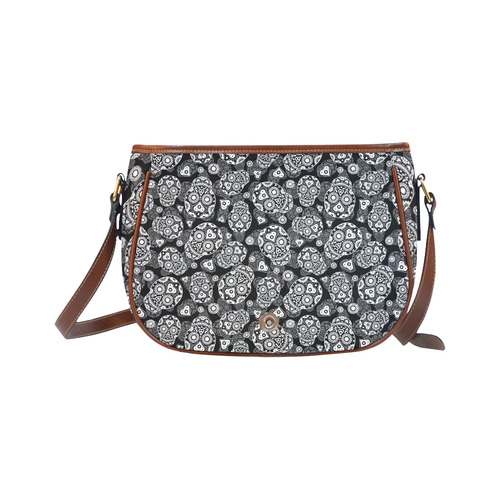 Sugar Skull Pattern - Black and White Saddle Bag/Large (Model 1649)