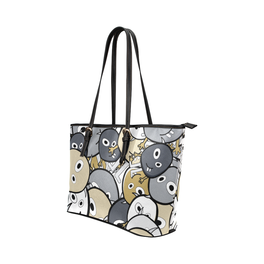 doodle monsters Leather Tote Bag/Large (Model 1651)