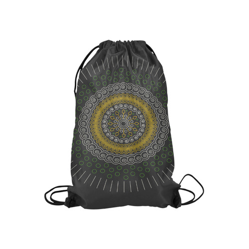 green with yellow mandala circular Small Drawstring Bag Model 1604 (Twin Sides) 11"(W) * 17.7"(H)