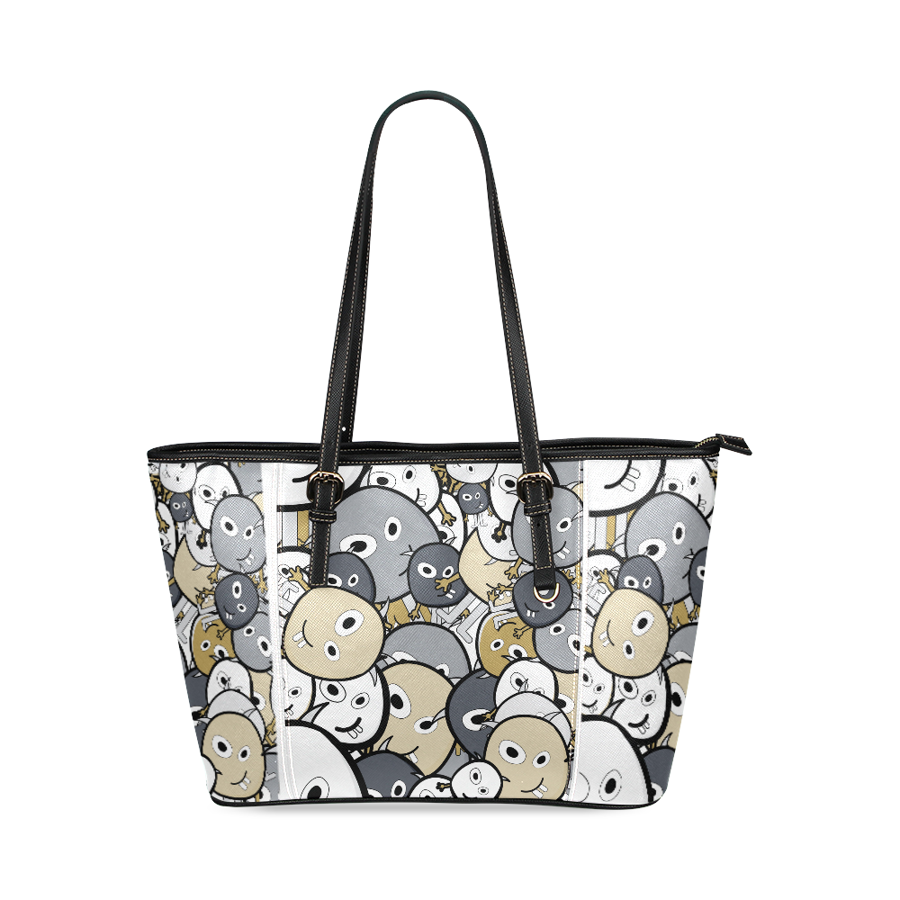 doodle monsters Leather Tote Bag/Large (Model 1640)