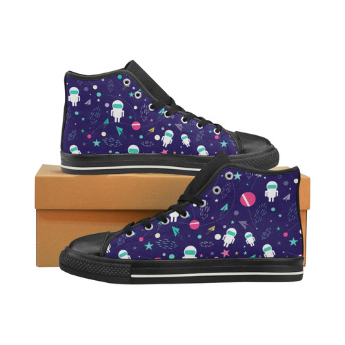 Cute Doodle Astronauts High Top Canvas Shoes for Kid (Model 017)
